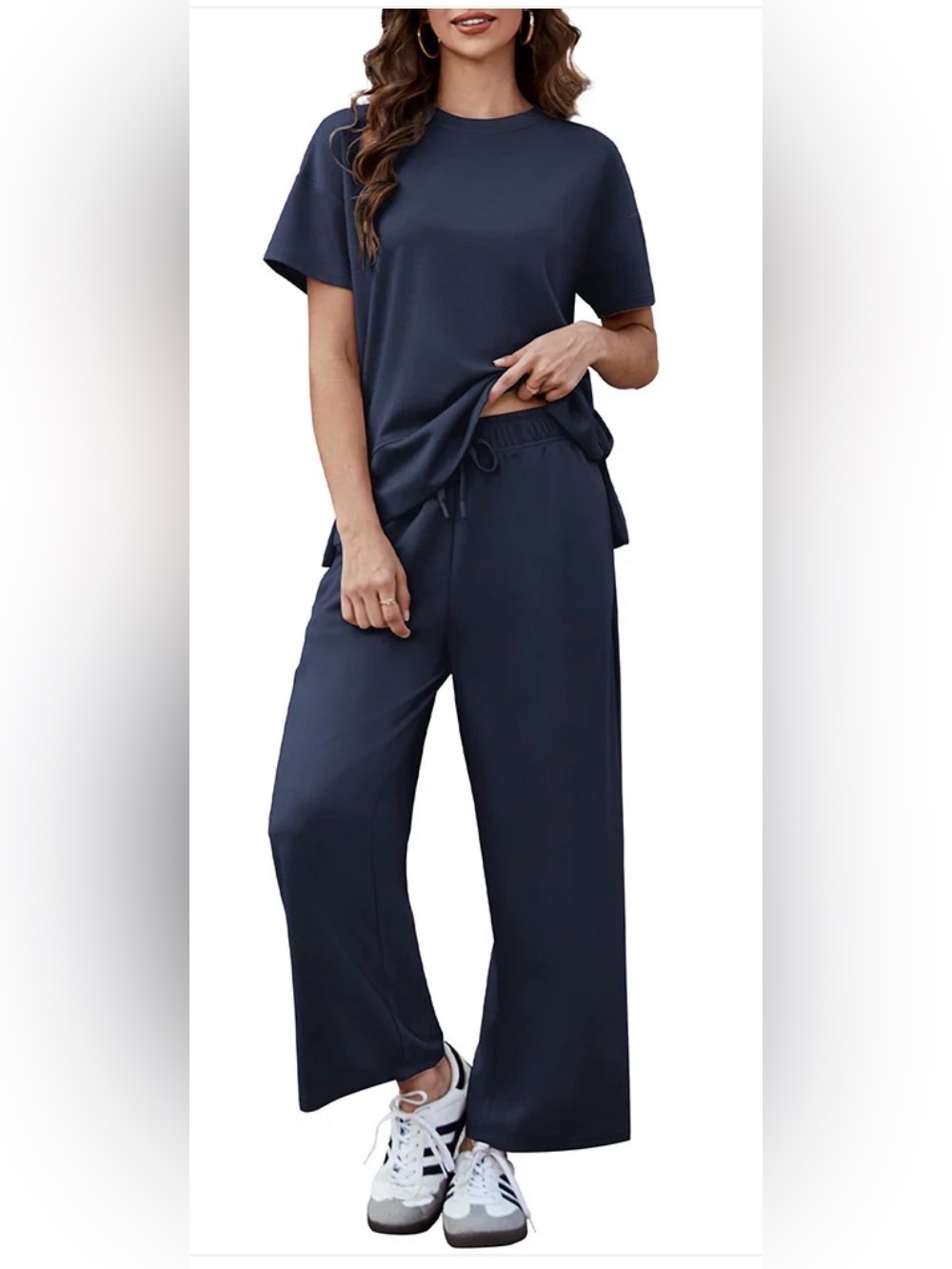 PINSpark Navy Blue Wide Leg Lounge Set 2 Piece Short Sleeve Top & Pants 3X